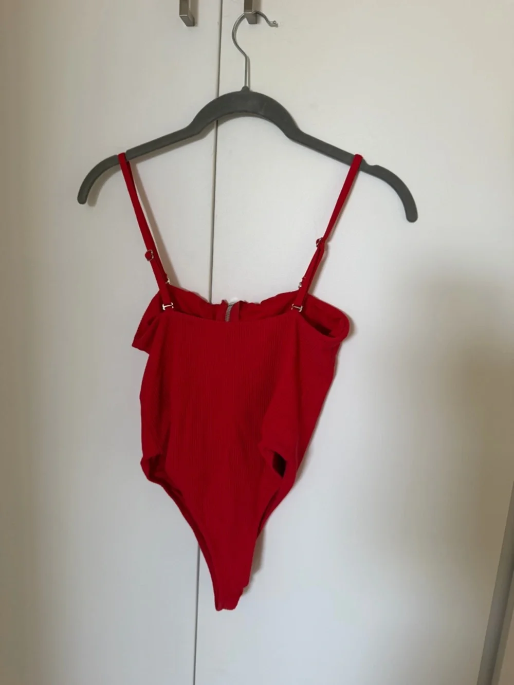 Frankie's Bikinis Red Ribbed One-Piece with Front Zip